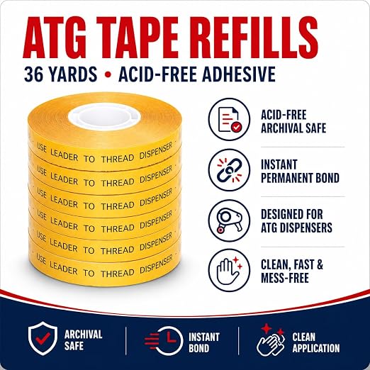 GGR Supplies ATG Tape Refills, 3/8 Inch x 36 Yards (Pack of 24), Acid-Free Adhesive Transfer Tape, Double-Sided Reverse Wound ATG Gun Refills for Picture Framing, Scrapbooking, Crafts and Packaging