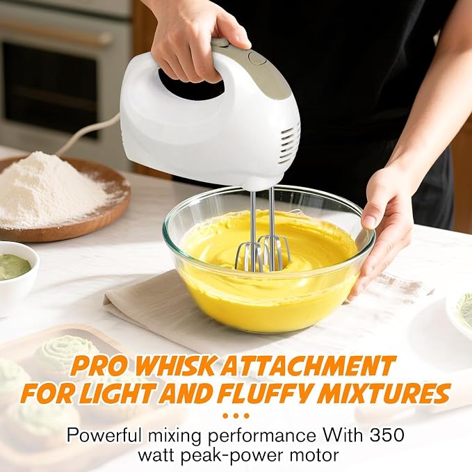 Handmixer Electric Handheld - 5 Speed Portable Kitchen Mixer Electric with 5 Stainless Steel Accessories Whisk, Food Beater for Whipping Mixing Cookies