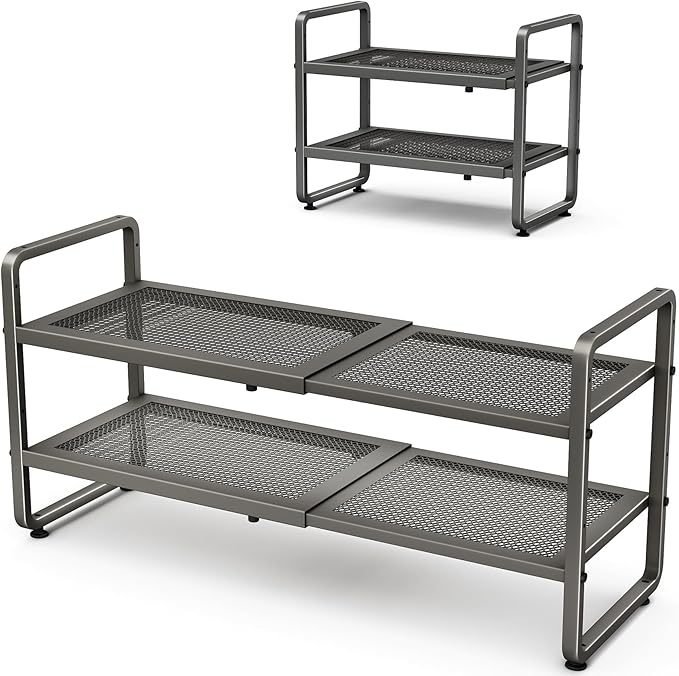 SNTD Shoe Rack - Expandable Shoe Organizer for Closet, Adjustable Metal Shoe Shelf Storage, Stackable Long Shoe Stand Holder for Garage, Entryway, Door Entrance (Grey, 2-Tier)