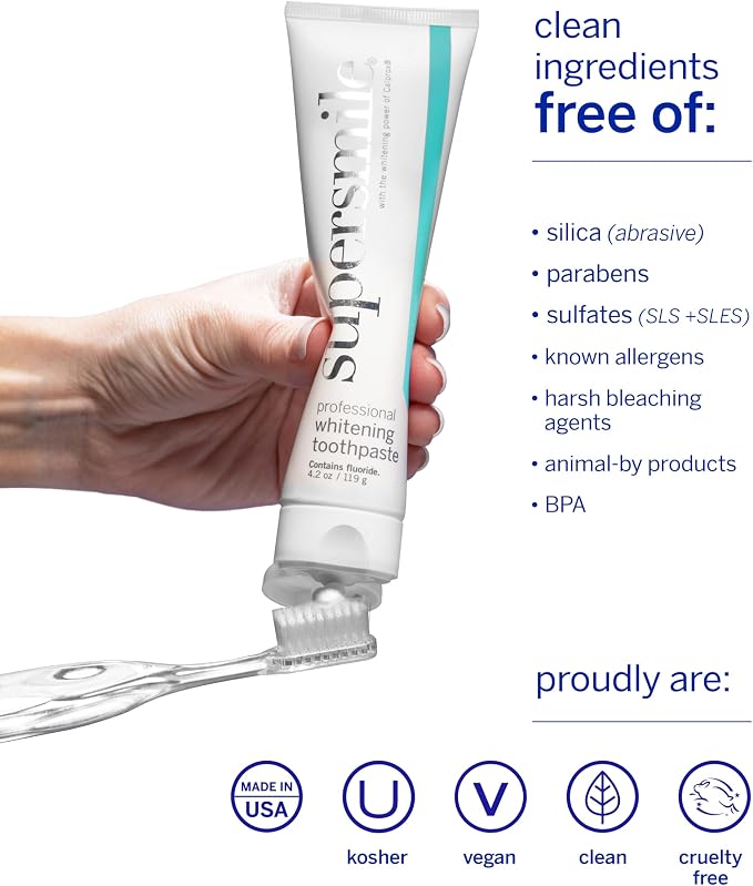 Supersmile Original Mint Whitening Toothpaste, 4.2 Oz, Calprox® + Fluoride | Whitens 3 Shades After 1 Day, Signature Wild Mint Flavor, Veneer Safe, RDA 65 Low Abrasion, Cavity Protection