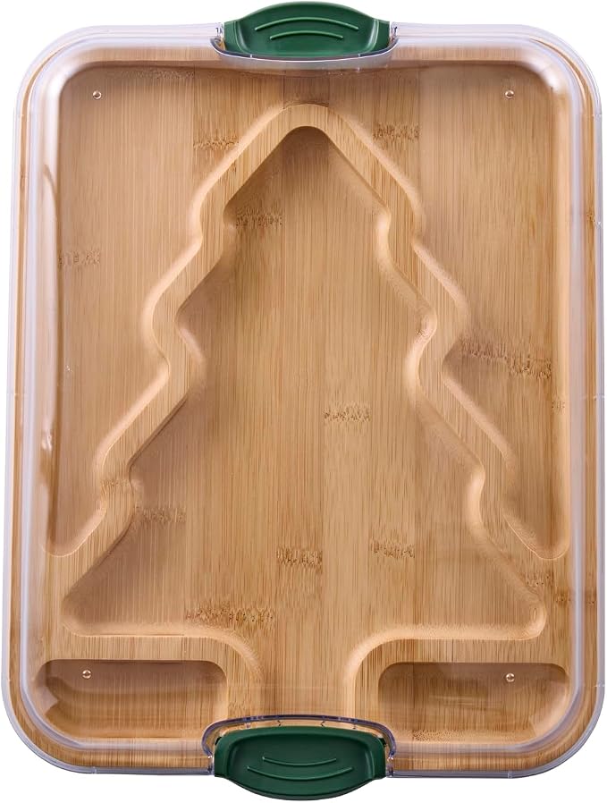 Farberware Tree Build-A-Board with Clear Locking Lid – Holiday Prep and Serve Board for Charcuterie, Cookies, Candy, and Seasonal Entertaining