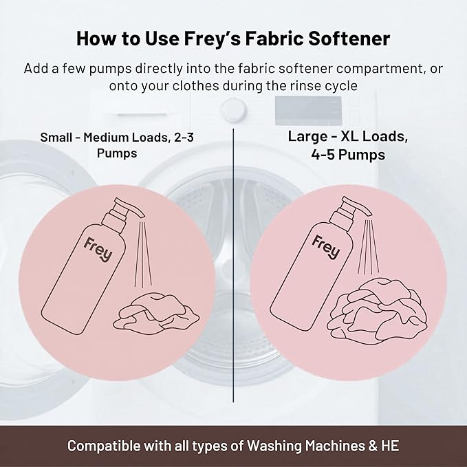 FREY Natural Liquid Fabric Softener and Conditioner | HE Laundry Softener for All Machines | Plant-Powered Eco Friendly Formula | 2-Pack, Jasmine Rose