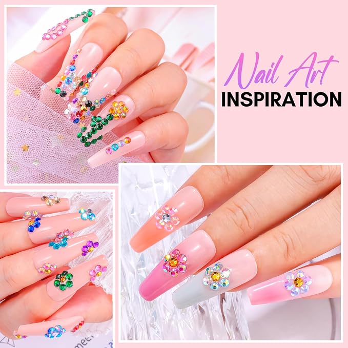 Makartt Nail Rhinestone Glue Kit: 15ml Strong Gems Adhesive Gel with 3360pcs 24 Colors Flatback Crystals Rhinestones for 3D Nails Art, Includes Tweezer, Home & Salon Manicure Kit