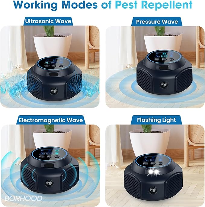 Ultrasonic Pest Repellent Plug-in, Electronic Mouse Traps & Insect Repellent, Pest Control for Rodent, Roach, Ant, Squirrel, Spider, Bugs, Mouse, Rat, Bat for Home, Office, Warehouse Black 1 Pack
