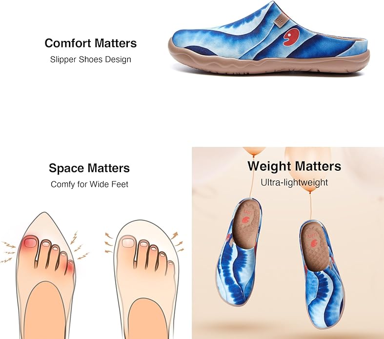 UIN Men's Mules Slipper Loafers Lightweight Mules Walking Casual Clogs Comfort Household Slip Ons Art Painted Travel Shoes Malaga Marine World