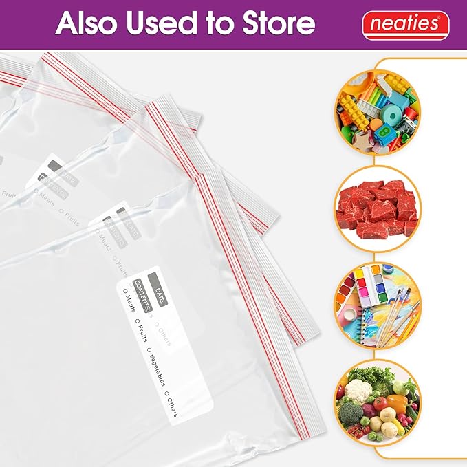 2 Gallon Resealable Bags – XL Heavy Duty Freezer Bags with Dual Zipper – 13x16" Extra Large with Writable Space for Kitchen or Home Storage – BPA-Free Food Grade Plastic – 100 Pack