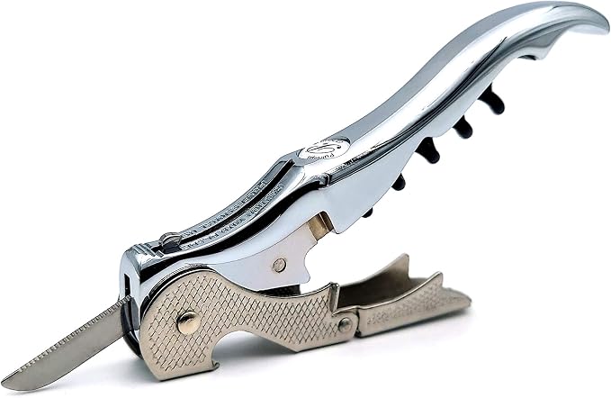 Pulltap's Genuine Slider Boss 150 Waiter's Corkscrew – Double-Hinged Wine Key with Sliding Foil Cutter – Patented Design – Made in Spain – Cromado (Chrome)