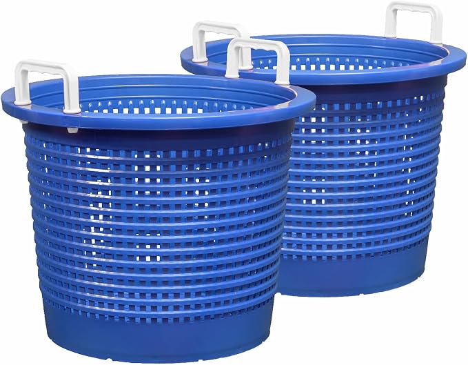 Large, Heavy Duty Fish Baskets, Blue, White Handles, Made in USA, 2-Pack