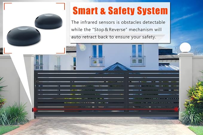 Blütezeit 220V Automatic Sliding Gate Opener (220~240V), 1800lb Rack Driven Slide Gate Motor 370W with 2 Remotes & IR Sensor, 1/2HP Electric Driveway Operator Complete Kit for Gates up to 40ft