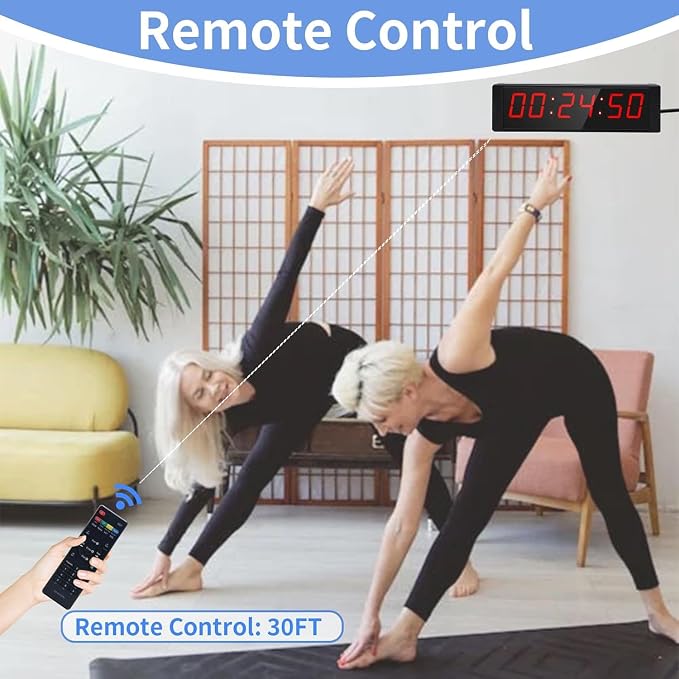 Large Stopwatch with Start/Stop Button, LED Digital Timer with Remote, Countdown Clock with Buzzer, Gym Clock for Home Gym, Interval Timer for Workout, Plug in (with Stand)