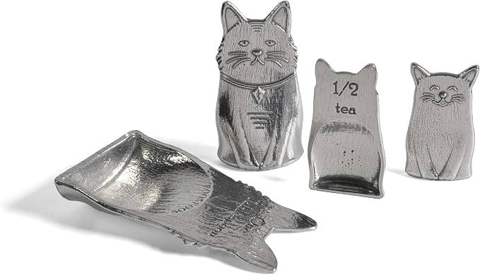 Pewter Cats 4-Piece Measuring Spoon Set, Handmade in the USA