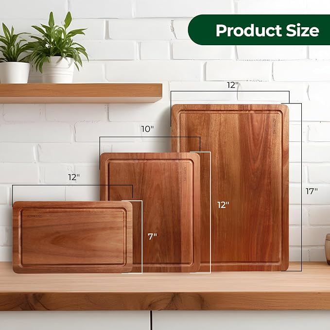 Wood Cutting Boards for Kitchen, Acacia Wooden Cutting Board Set, Charcuterie Board, Large Solid Chopping Board for Meat, Cheese, Fruit, Vegetables (set of 3)