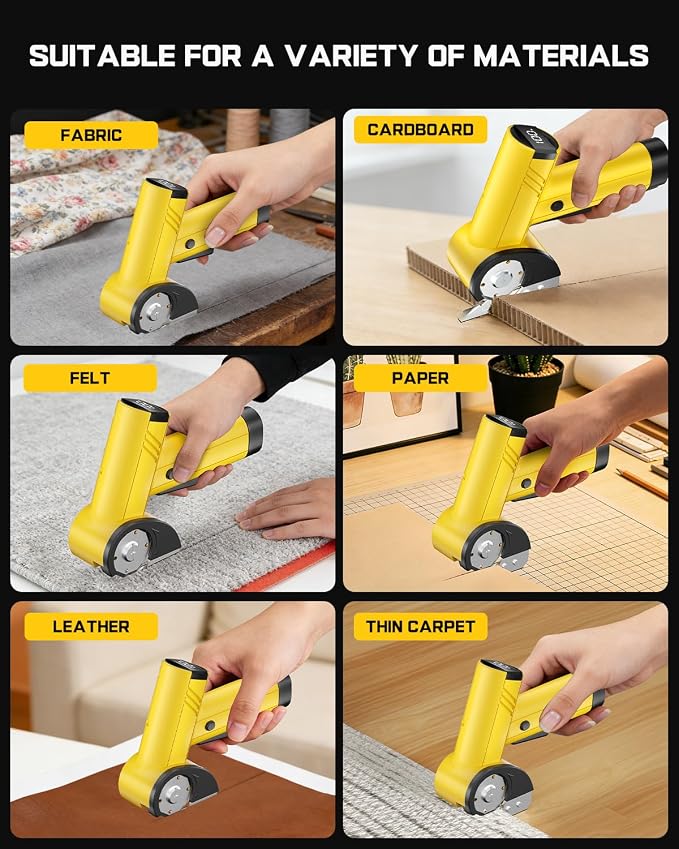 Cordless Electric Scissors, 320RPM High Speed Cardboard Cutter with 3000mAh Long-Lasting Battery, 4-Speed Power Rotary Cutter Tool with LED Display & 2 SKS Blades for Box, Fabric, Leather, Craft