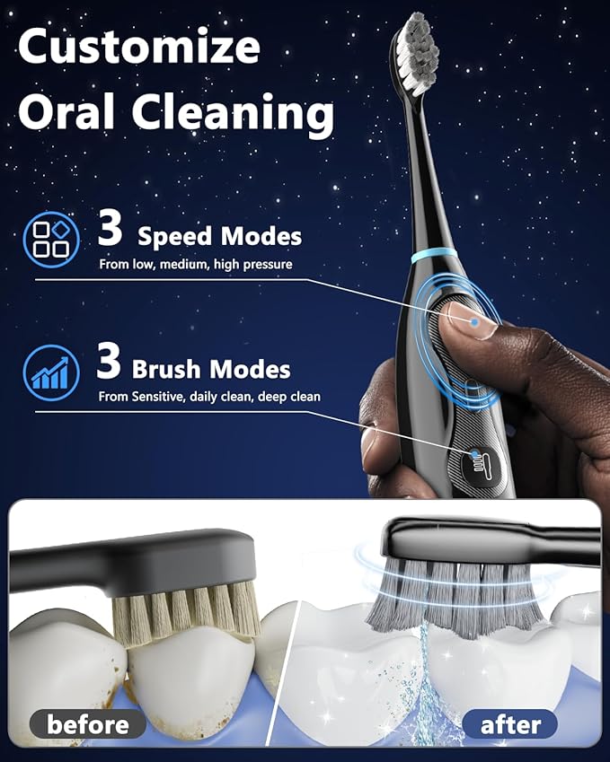 Electric Toothbrush with Water Flosser, 3-in-1 Sonic Brush & Oral Irrigator Combo for Adults, Cordless Brush & Floss System with 5 Brush Heads, 3 Modes, 30-Day Battery, for Braces & Sensitive Gums-BL