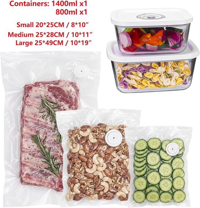 Handheld Vacuum Sealer for Food Powerful Vacuum Sealer Machine,Seal Meal Saver,Portable Food Sealer (Sealer + 2 Glass Vacuum Containers + 30 Reusable Bags)