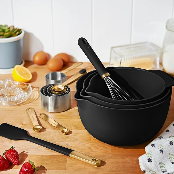 14 Piece Mixing Bowl and Measuring Set, Nesting Kitchen Prep Set with Measuring Cups Spoons Whisk Spatula, BPA Free Dishwasher Safe Baking Set