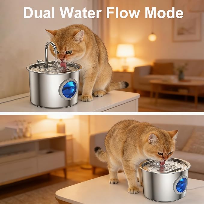 Cat Water Fountain Advanced 304 Stainless Steel 2.2L/74oz with Detachable Tank, Easy to Clean, Automatic Pet Fountain Quiet Cats Water Dispenser, Perfect for Cats Dogs Indoor