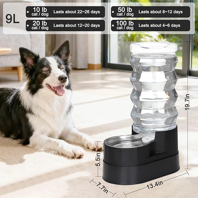 RIZZARI 9L Elevated Dog Water Dispenser: Large Stainless Steel Bowl | Comfortable Elevated Design/Cleaner Drinking Surface/Busy Pet Owner Friendly/Indoor Everyday Use/Easy Daily Maintenance