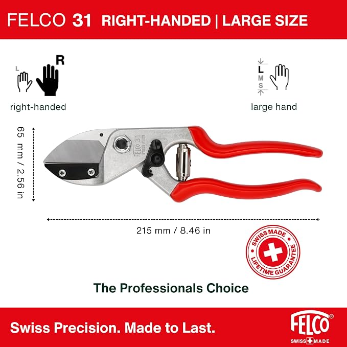 Felco F31 Pruning Shears – 8.3" Garden Clippers with Anvil Blade for Dry & Hard Wood | Hand Pruner for Gardening | Garden Tool Cutter with Aluminum Handle, Alloy Steel Blade, High-Torque Cutting Power