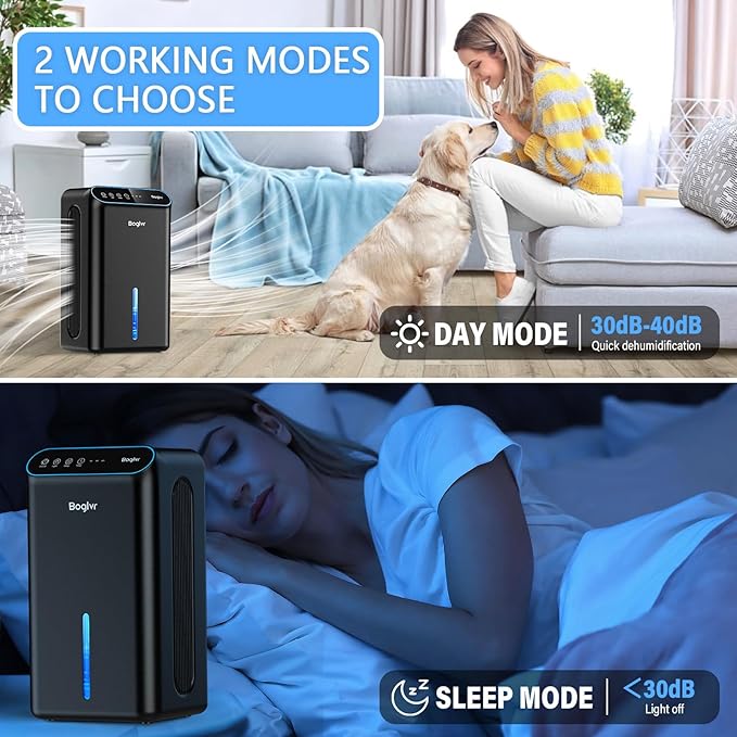 Dehumidifier for Home up to 1000 sq.ft, 98oz Small Quiet Dehumidifier with Drain Hose, 3 Timer Modes, Auto Shut Off, Aromatherapy & 7 Color Light for Bedroom, Bathroom, Basement (Pure Black)