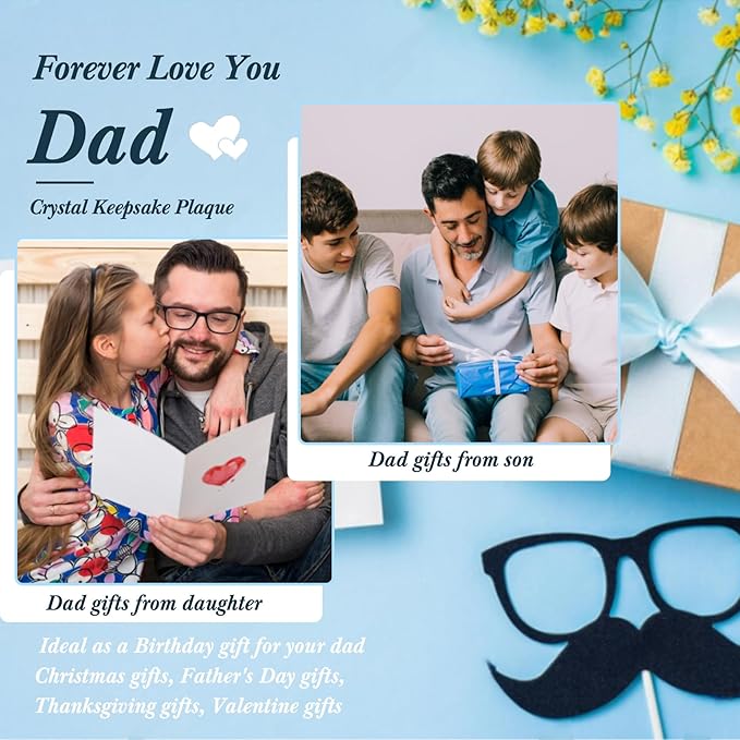 Movdyka Gifts for Dad Christmas, Crystal Keepsakes with LED Base, Birthday Gift Ideas to My Dads from Daughter Son Best Presents for Father on Valentine's Day Thanksgiving Fathers Day