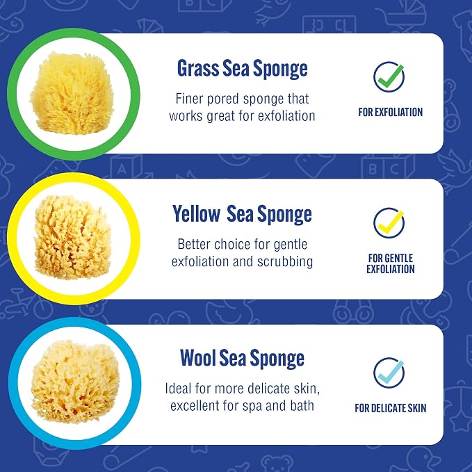 Baby Buddy Absorbent Natural Bath Sponge, Ultra Soft Premium Sea Wool Sponge, Soft On Baby's Tender Skin, Bath Accessories Baby and Kids, Infant Bath, Biodegradable, Hypoallergenic, 4 Pack, 4.5 in