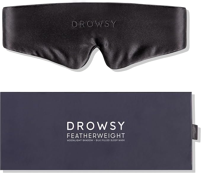 Drowsy Featherweight Silk Sleep Mask – Luxury Blackout Eye Mask for Sleeping & Travel, 100% Mulberry Silk, Lightweight Comfort, Adjustable Strap, Protects Skin & Hair (Moonlight Shadow)