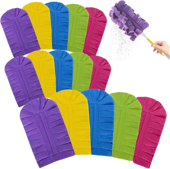 Reusable Chenille Microfiber Dust Duster, Chenille Duster Reusable Washable Microfiber Dust Fleece Damp Duster Pad for Fan Blinds Furniture (15 PCS)