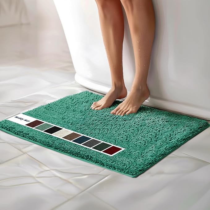 Muddy Mat® | Chenille Bathroom Rugs Quick Dry Microfiber Mats Non Slip Washable, Extra Thick, Soft and Highly Absorbent Bath Mats for Bathroom, Kitchen, and Shower Floor - Seafoam Green 24"x36"