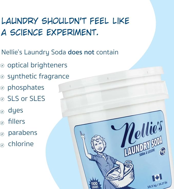 Nellie’s Laundry Soda – Concentrated Powdered Detergent for 1,100 Loads – Fragrance-Free & Septic Safe – Dissolves Easily and Rinses Clean with No Residue (Made in Canada)