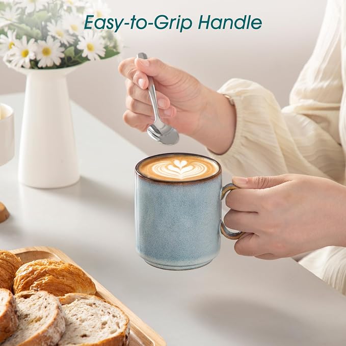 vancasso ONION Ceramic Coffee Mugs Set of 6, 12 Oz Coffee Cups for Latte, Cappuccino & Hot Cocoa, Artisan Modern Style for Coffee Bar, Home & Kitchen, Microwave & Dishwasher Safe, Light Blue Gray