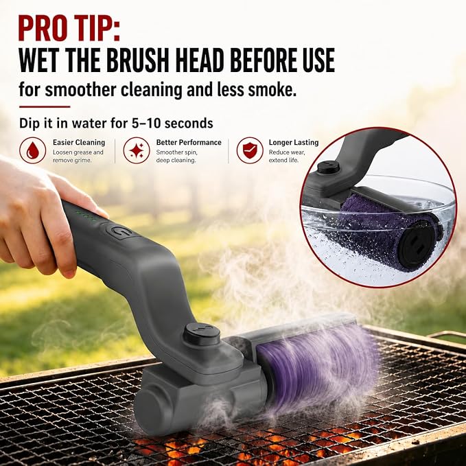 Electric Grill Brush Rechargeable, Cordless Rotary BBQ Cleaner with 3 Speeds, 180° Adjustable Head, Detachable Brush Heads for Outdoor Gas and Charcoal Grills, Black