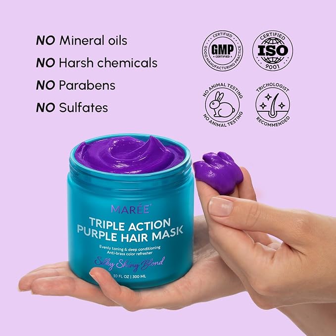 MAREE Deep Conditioning Hair Mask for Damaged Hair Treatment 2 Pack – Keratin Hair Care for Hydrating Growth Repair Moisturizing – Dry Curly Color Refreshing – 10 Fl Oz, Purple
