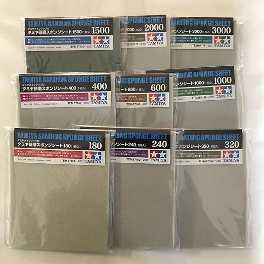 TAMIYA Sanding Sponge Sheet Set of 9 (#180,#240,#320,#400,#600,#1000,#1500,#2000,#3000)
