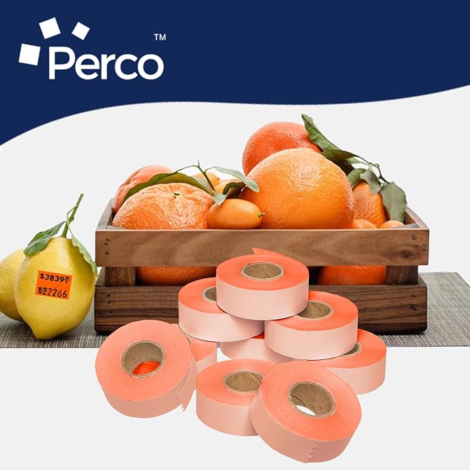 Perco Fluorescent Red Price Marking Labels - 9,000 Blank Labels for Garvey 22-66/22-77/22-88 Two Line Pricing Gun with Ink Roll Included - 9 Rolls, 1 Sleeve - Made in USA