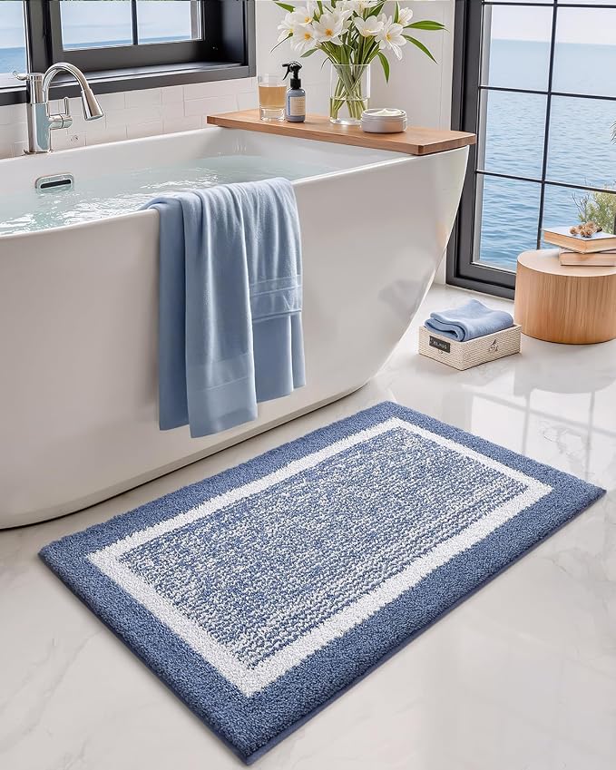 Color&Geometry Small Bath Mats for Bathroom Simple and Stylish, 16"x24" Blue Bathroom Rugs, Non Slip, Absorbent, Soft, Washable, Microfiber Bathmat Shower Mat Outside Shower