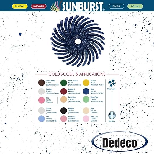 Dedeco Sunburst Radial Bristle Discs 48-Pack - 9/16" Curved - Blue 400 Grit (Fine) - Aluminum Oxide for Polishing & Finishing