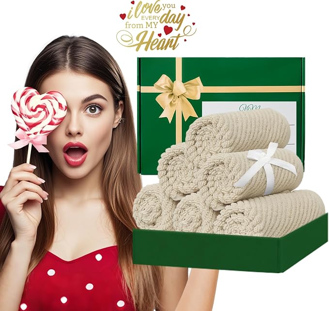 VOOVA & MOVAS Washcloths 6PC, 100% Cotton, 13x13 in, Beige Tan | Quick Dry, Soft, Absorbent, Hotel Quality, Luxury Wash Cloths, Towel Gift Set, Suitable For Spa, Bathroom, Travel