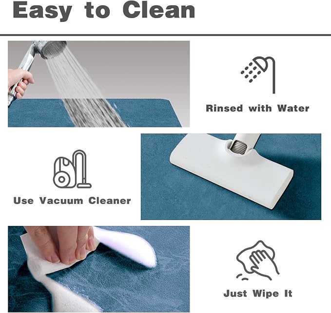 TYUU Bathroom Mat Quick Dry, Bathroom Rugs Non Slip Washable Thin Absorbent Bath Mat Fits Under Door Bathroom Floor Mat Perfect for Bath, Shower, or Sink 16"x24" Denim Blue