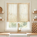 Sutuo Home Beige Lace Boho Curtains 45 Inches 2 Panels,Semi Sheer Small Window Curtains for Kitchen Cafe Crochet Vintage Chic Country Tassels Bohemian Drape Privacy Rustic Geometry Rod Pocket, 50" W