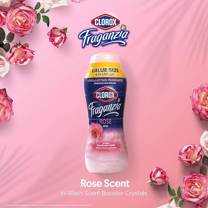 Clorox Fraganzia Laundry Scent Booster Crystals, In-Wash Fragrance Beads, Fresh-Smelling Clothes Linens, Safe All Fabrics Colors, Easy-Pour Bottle, Rose Scent, 70 Oz, 2 Pack