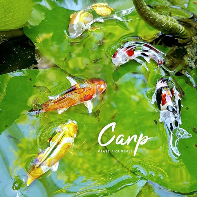 (Bundle of 5) Handmade Carp Fish Koi Fish Family Figures Blown Glass Art, Miniature Aquatic Animals, Collectible Figurines Gift Ideas, Tiny Ornament Cool Stuff Decor No.1