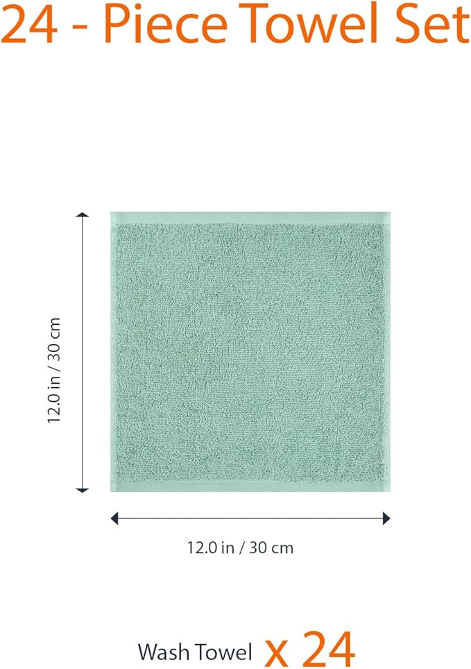 Amazon Basics Washcloth for Bathroom, 100% Cotton Extra Absorbent, Fast Drying - Salon Towels - Seafoam Green, 12 x 12 inches (Pack of 144)