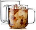 Glass Coffee Mugs, 14 oz iced coffee cups, Clear Tea Cups Set of 2, Glass Mugs with Handles, Glass Cups for Latte, Cappuccino, and Tea
