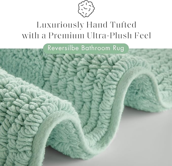 Madison Park Splendor Reversible 100% Cotton Bath Runner, 24 x 72, Green | Tufted Bathroom Rug, 3000 GSM, Hotel Quality, Luxurious Plush, Medium Pile, Absorbent, Quick Dry, OEKO-TEX, Shower Room Décor