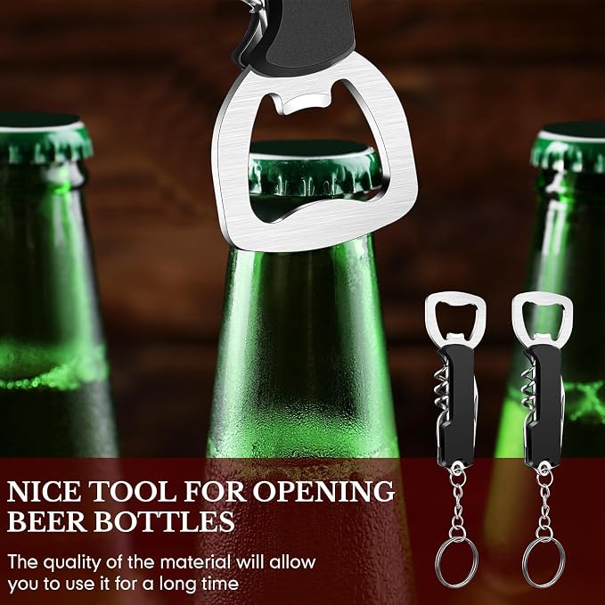 Ziliny 48 Pcs Bottle Opener Keychain Bulk Wine Bottle Beer Opener Keychain 3.27" Stainless Steel Corkscrew Waiter Corkscrew Wine Keyring Gifts for Christmas Bar Party Wedding Home (Black)