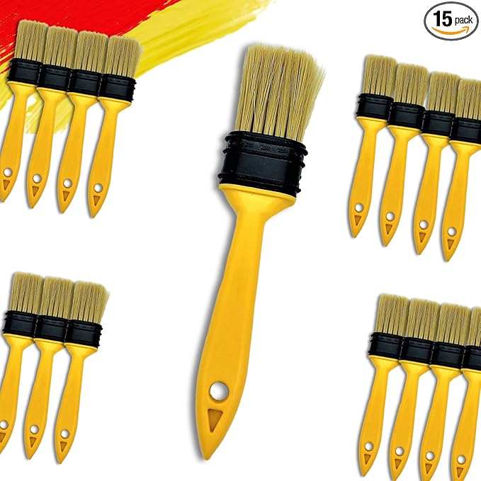 Not Chip Brush, Paint Brushes for Walls 1.5 inch 15 Pack, S.Chip Brush Never Lose Bristles - Small Package, 100% Plastic, for Paint, Glues, Stains and Completely Recyclable
