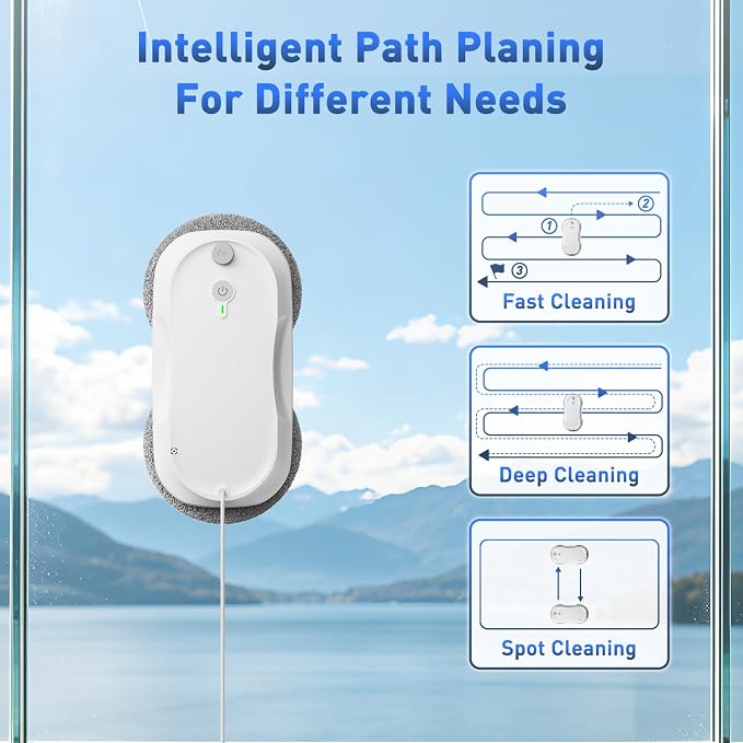 KKI Window Cleaning Robot,Upgraded Window Cleaner Robot, Auto-Dual Spray, Max 3200pa,3 Cleaning Modes & Edge Detection, Remote Control for High-Rise Windows, Glass Door,5Sets Cloths
