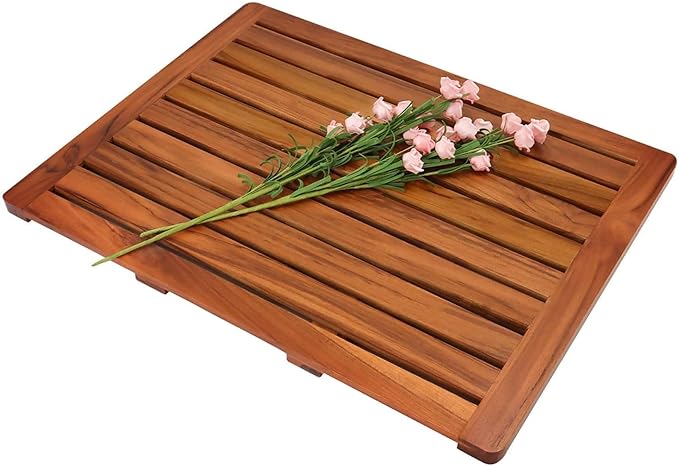 Utoplike (24"x18") Teak Wood Bath Mat, Shower Mats for Bathroom Large | Solid Wooden, with Non-Slip Pads, for Spa Home or Outdoor Inside Shower