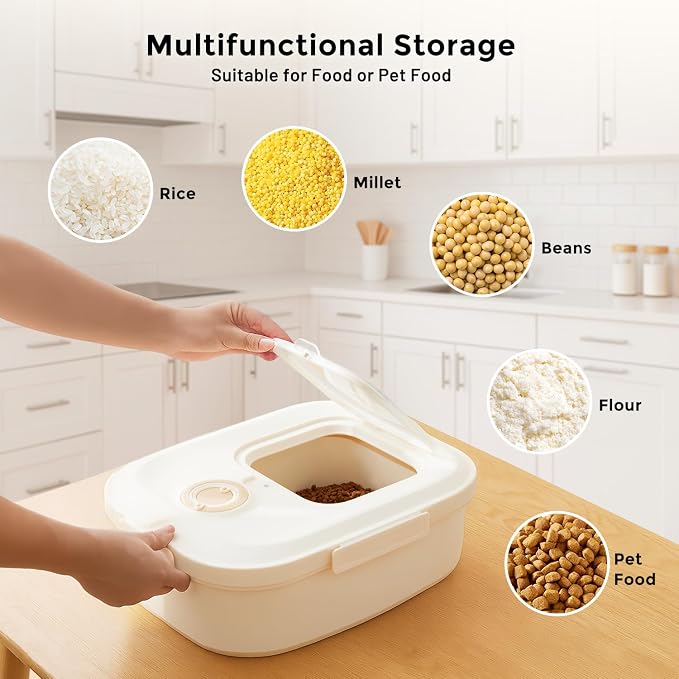 ZOMISIA 40-50lbs Dog Food Storage Container, Large Capacity Collapsible Airtight Pet Food Storage Containers with Rolling Wheels, Transparent Lid, Scoop and Date Track, Brown